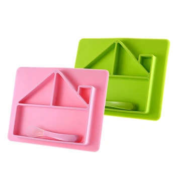 

Children Silicone Sucker Bowl Silicone Plate Feeding Dish Complementary Food Bowl Children Cartoon House Shape Baby Plate