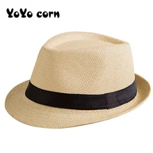 YOYOCORN шляпа джентльмена, козырек, соломенная шляпа от солнца для женщин и мужчин, летние милые детские соломенные шляпы в стиле ретро, Пляжная Панама, шляпы от солнца