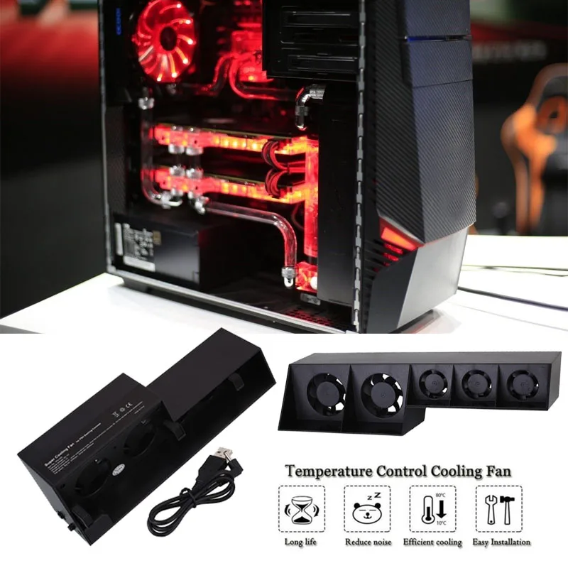 Контроль температуры консоль USB Вентилятор Cooler 5 Вентилятор для Playstation PS4 черный