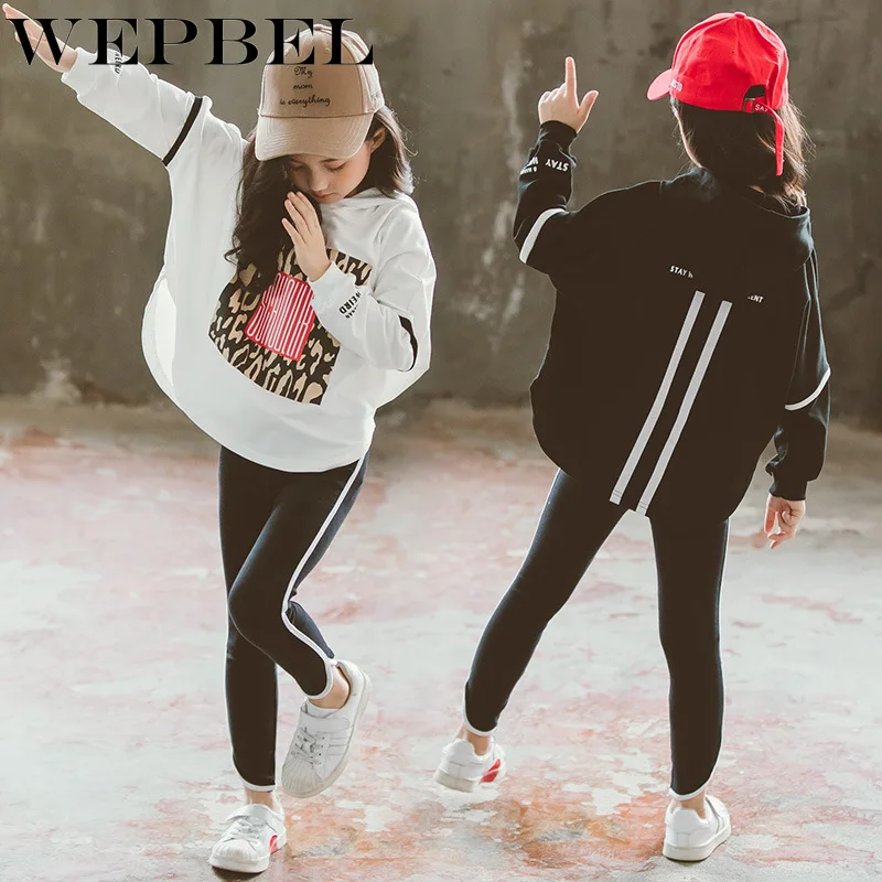 WEPBEL/осенне-весенний комплект для девочек, топы с длинными рукавами+ штаны, спортивный костюм из 2 предметов, детская одежда