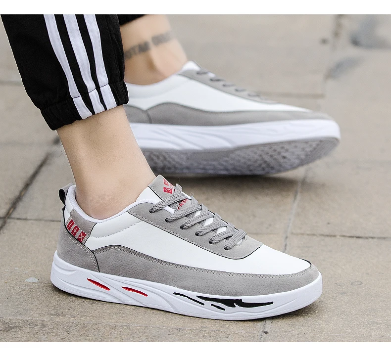 Fashion Casual Shoes Men Sports Shoes Flat Shoes Leather Shoes Patchwork Male Vulcanized Shoes Outdoor Shoe Lace-Up Sneakers New