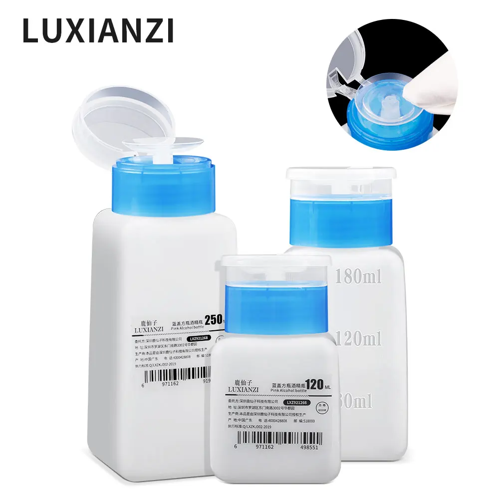 LUXIANZI 120/250ml Empty Press Pump Plastic Bottle Nail Polish Makeup Remover Cleaner Container Manicure Tool Press-on Dispenser
