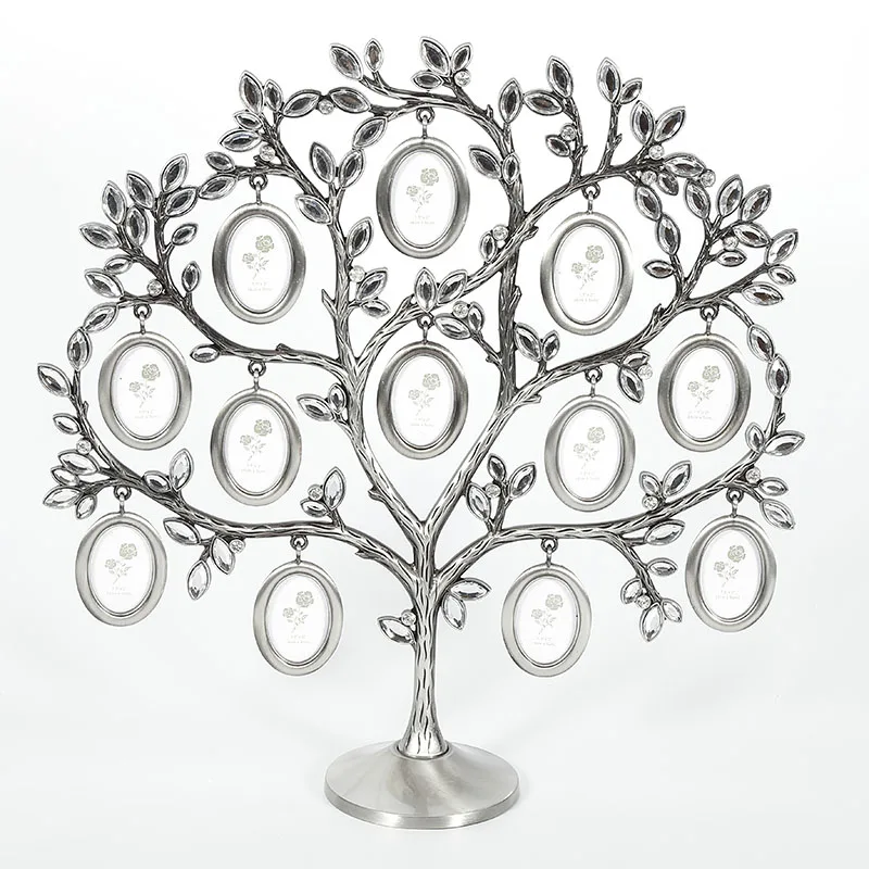 Металлическое серебряное дерево Фото Дисплей Держатель настольная рамка для фотографий орнамент семейное дерево Ретро висящая овальная вставка Рамка для фотографии, Декор - Цвет: Silver