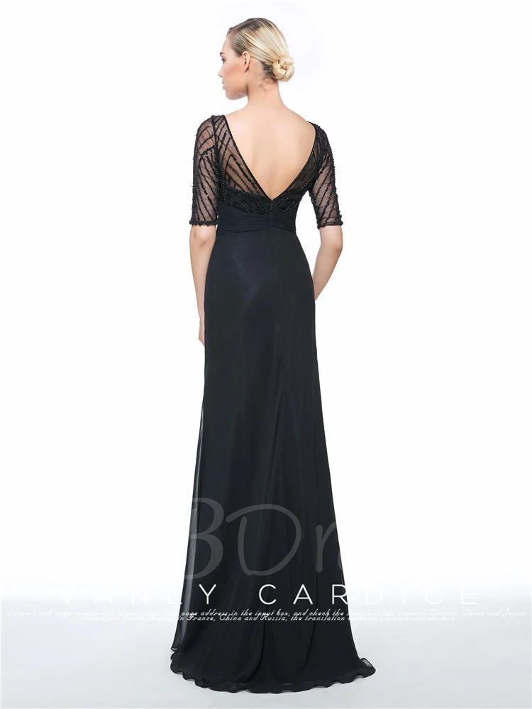 robe de soiree courte saree Майкл корнс расшитые бисером Горячие сексуальные черные вечерние длинные платья с коротким рукавом для матери невесты