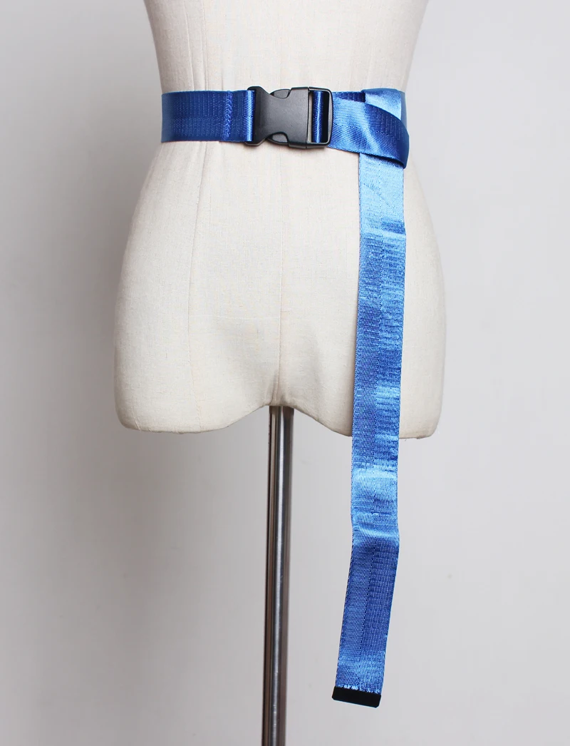 Fashion Black Canvas Belt for Women Casual Female Waist Belts with Plastic Buckle Harajuku Solid Color Long Belts ceinture femme - Цвет: Blue