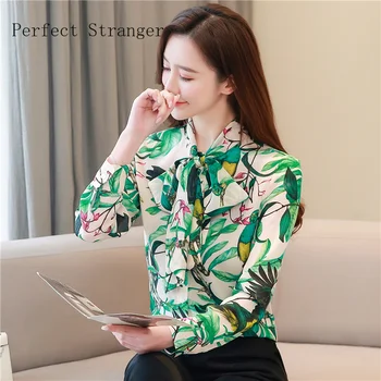 

High Quality 2020 Spring New Arrival Korean Plus Size S-3XL Bow Collar Flower Printed Long Sleeve Women Chiffon Blouse