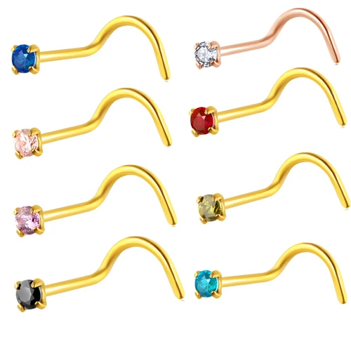 gold mix 9 colors JUNLOWPY, Кристальные шпильки для носа, Серебряное золото, розовое золото, кольца для носа, хирургическая сталь, ювелирные изделия для тела, сексуальные пирсинга хрящей, 100 шт, 20 г - Окраска металла: gold mix 9 colors