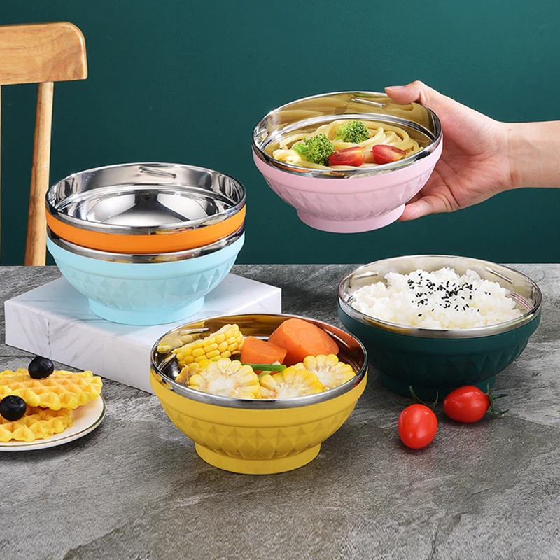 Thicken Stainless Steel Non slip Soup Bowls Children Tableware Salad