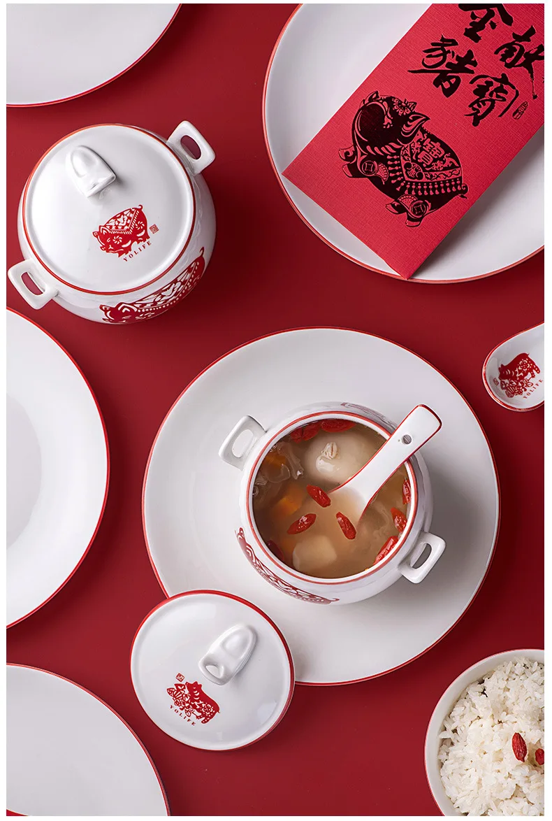 Керамический горшок для тушения Tureen с крышкой тоник суповая чаша мультяшная чашка женьшень кубилоза чаша водонепроницаемый тушью отель китайский стиль медленно