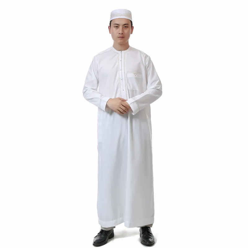 

White Abaya Muslim Robe For Men Superior Islamic Clothing Long Jubba Thobe Arab Kaftan Robe Hajj Cotton Caftan