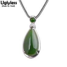 Простые Модные кулоны jade Jasper из драгоценных камней зеленого цвета для женщин, ожерелья для вечернего платья без цепочек, серебряные ювелирные изделия 925 пробы P1142