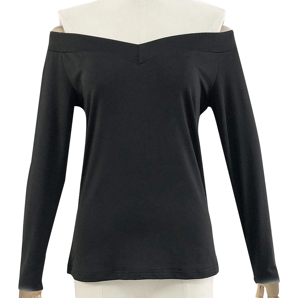 New Women Summer Blouse Women Sexy Solid Long Sleeve Blouse Deep V-Neck Off Shoulder Tops Blouse Spring Girls Ladies 805