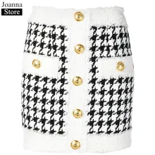Осенне-зимняя новая юбка в ломаную клетку, Женская юбка с кисточками из ткани твидовый мини-юбка, Женская винтажная юбка с металлической пряжкой размера плюс