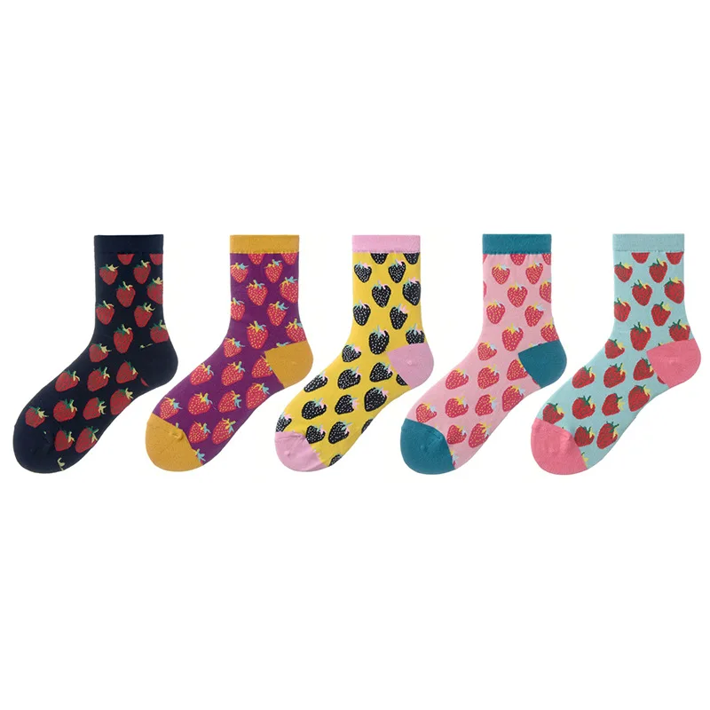 Jhouson/5 пар/лот, модные женские Хлопковые гольфы, цветные забавные мультяшные носки с фруктовым узором, креативные новые женские носки, подарки