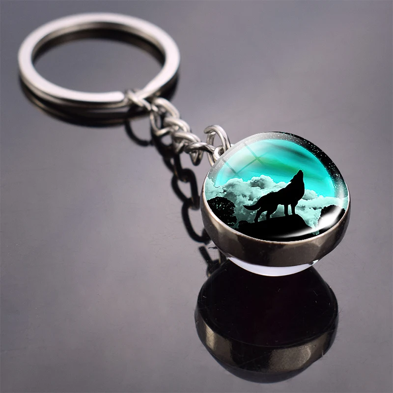 36 Styles Wolf Key Chains Wolf Picture Double Side Cabochon Glass Ball Keychain Wolf Jewelry for Men For Women Christmas Gifts - Цвет: Светло-желтый