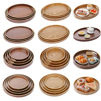 

Wooden Round/Oval/Rectangular Serving Tray Wood Tea Plate Food Dish Platter Plate Dinner Fruit Cake Bread Tray Storage Organizer