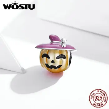 

Wostu 925 Sterling Silver Halloween Pumpkin Charm for Original Silver Plated platinum Bracelet Fine Jewelry DIY Bangle BDX329