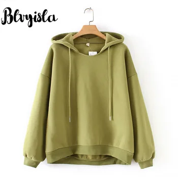 

Blvyisla Solid Warm Hooded Lantern Sleeve Fleece Hoodies Women Thicken Warm Sweatshirt Long Sleeve Tops Coats