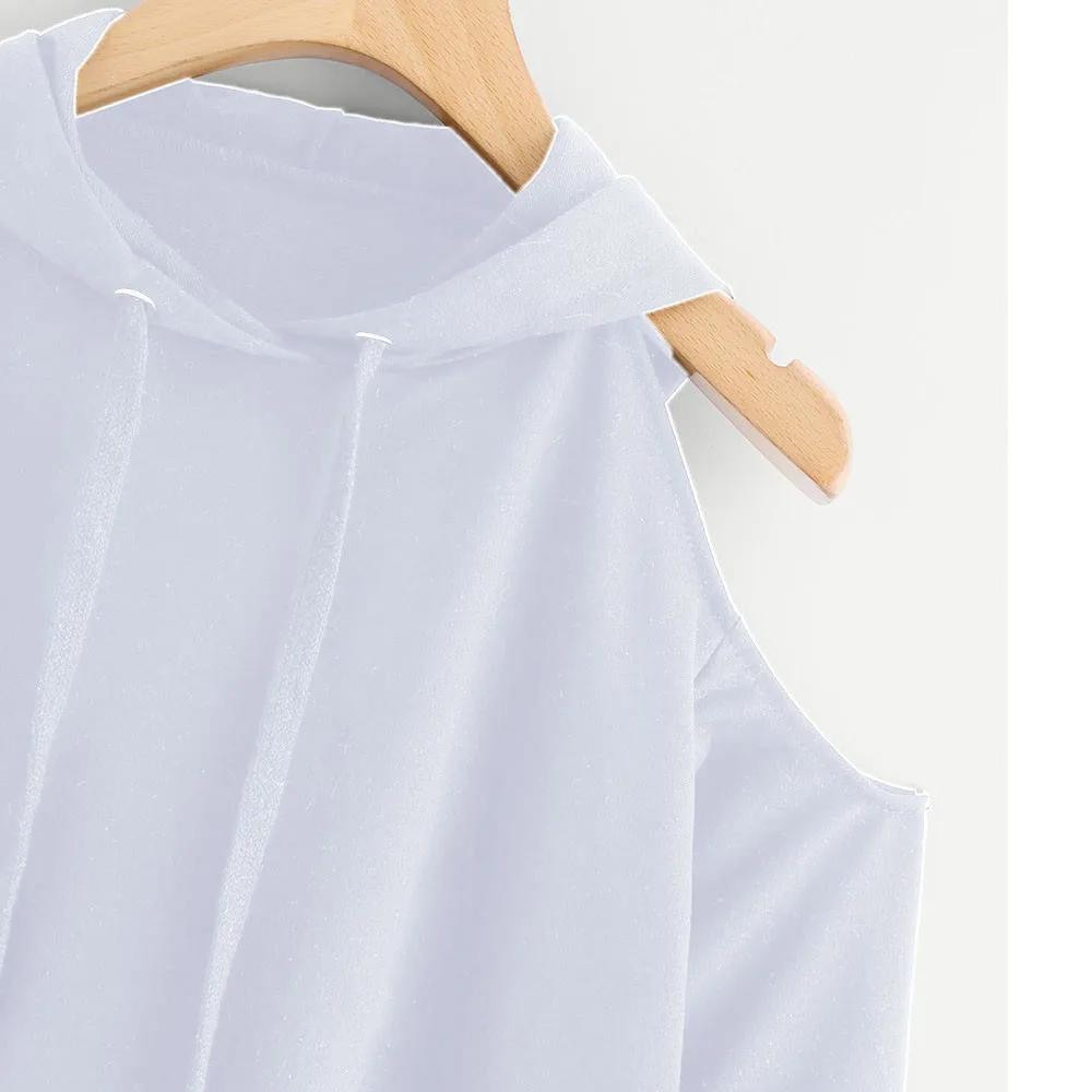 JAYCOSIN Fashion Women Casual Simple Loose Off Shoulder Hooded Sweatshirt Long Sleeve Comfortable Soft Pure Color Blouse