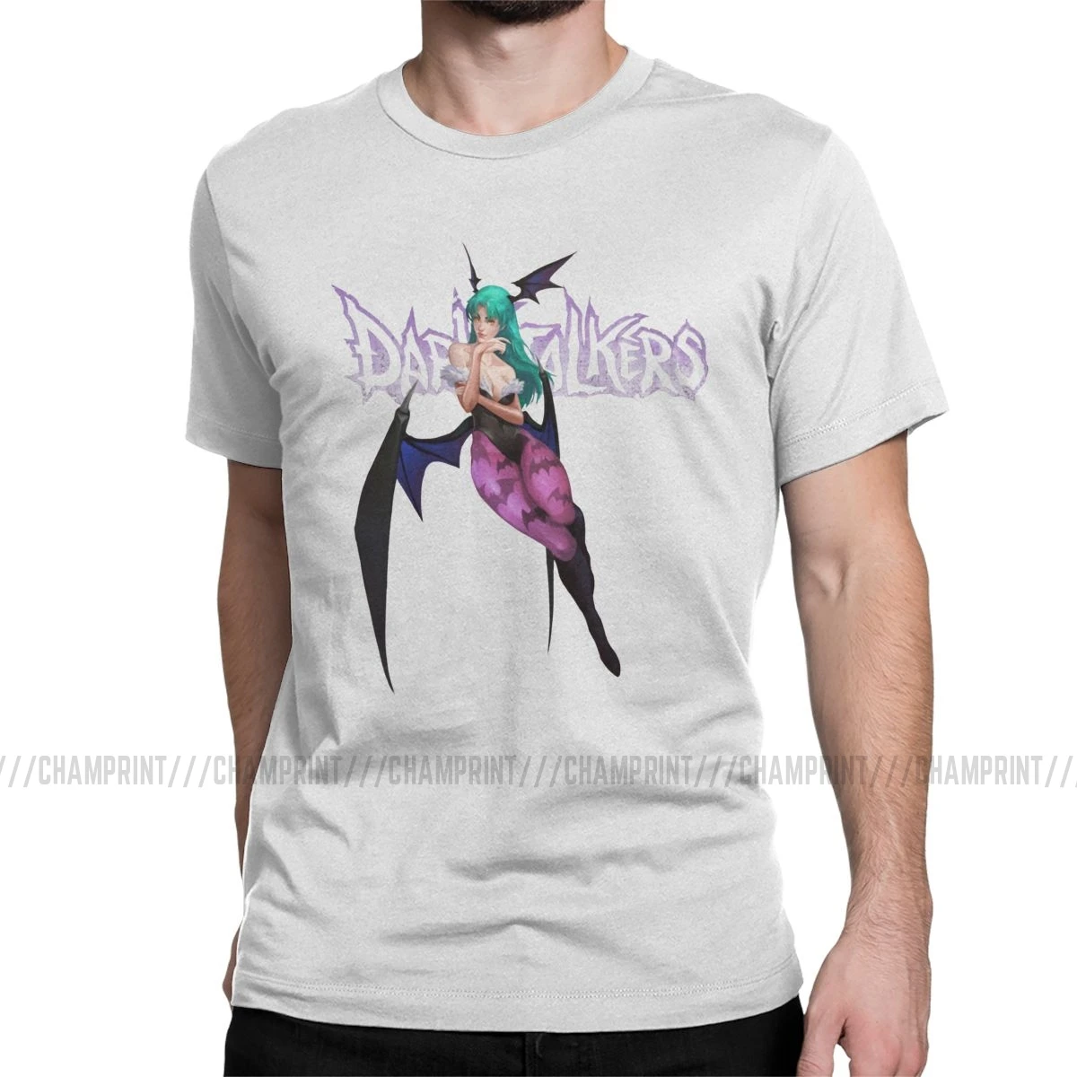 Morrigan Aensland Darkstalkers футболка для мужчин хлопок Забавные футболки вампирская игра аниме 80s Fighter футболки с изображением летучей мыши короткий рукав - Цвет: Белый