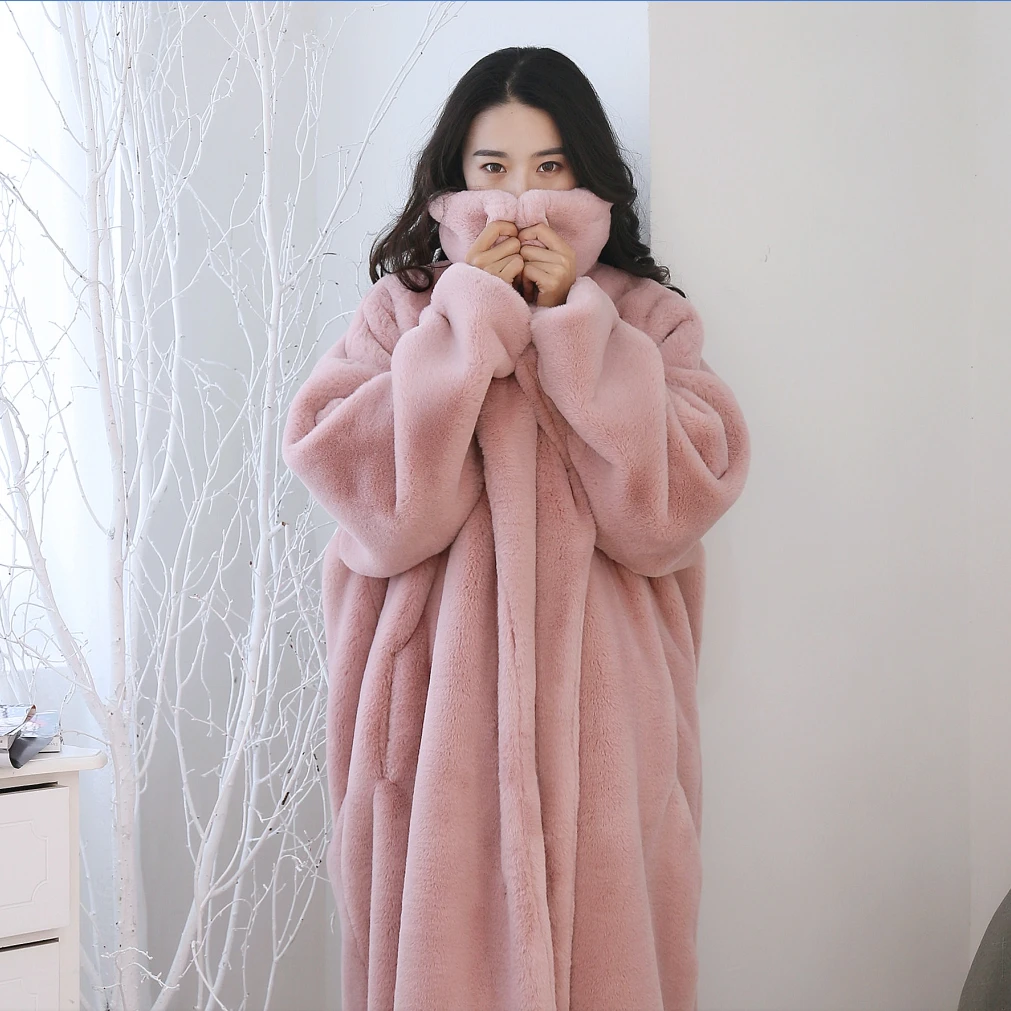 Розовая шуба зимний плотный теплый норковый кроликовый пальто из искусственного меха женское роскошное пальто плюс размер меховые женские длинные шубы