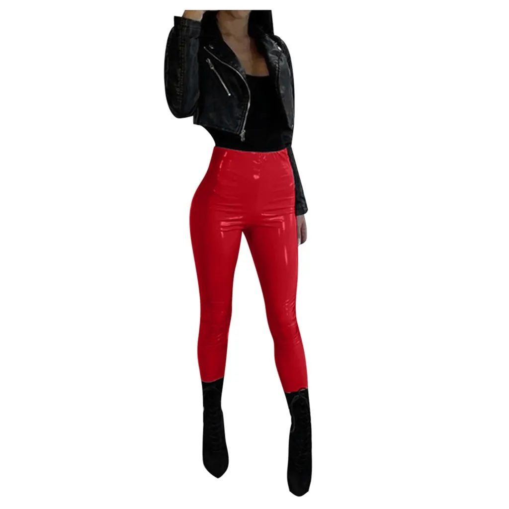 Женские кожаные брюки с высокой талией из искусственной кожи, обтягивающие брюки-карандаш, сексуальные леггинсы, черные, красные штаны из искусственной кожи, Pantalones mujer