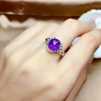 

SHILOVEM 925 STERLING SILVER PIEZOELECTRIC AMETHYST RINGS FINE JEWELRY WOMEN TRENDY PARTY OPEN CLASSIC NEW 8*8MM MJ0808177AGZ