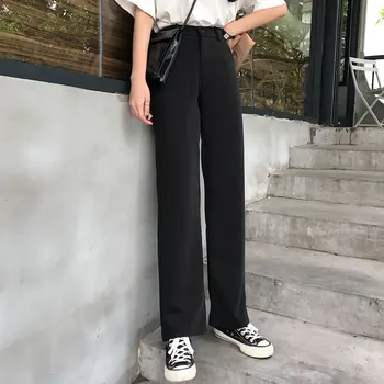 

Falling Wide-leg Pants Women 2020 Spring Korean Style Loose High Waist Drop Straight Pants Suit Pants Black Trousers 2020