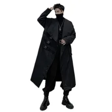 M-XL! Весенний Темный стиль, стиль прилива, индивидуальная тесьма, пряжка, украшение, Мужская свободная ветровка средней длины