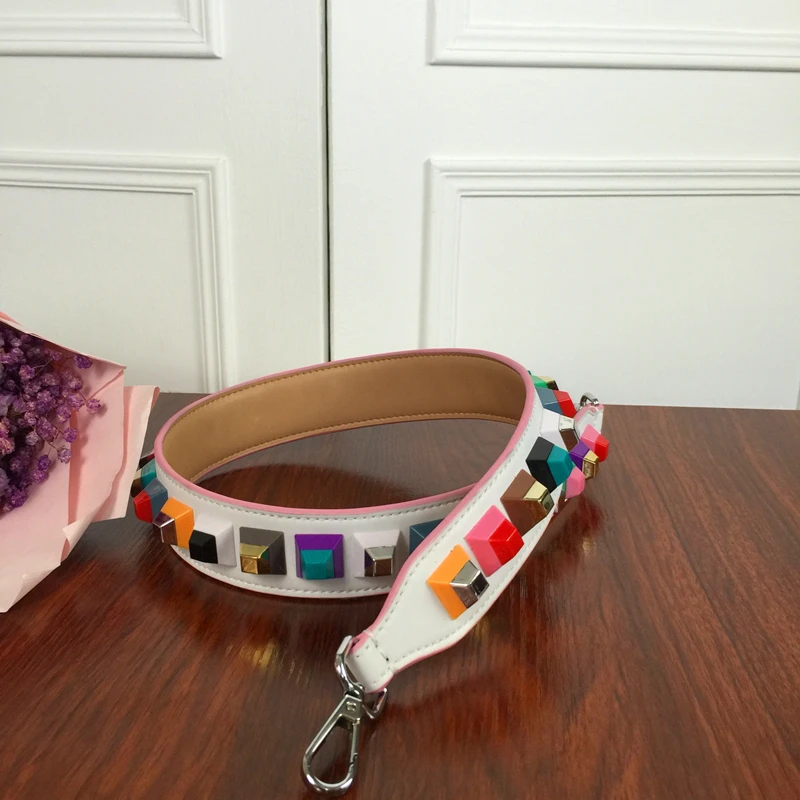 

Studs Custom Wide Shoulder Strap Genuine Leather Leather Colorful Flower Strap Colorful Contrast Long Shoulder Strap