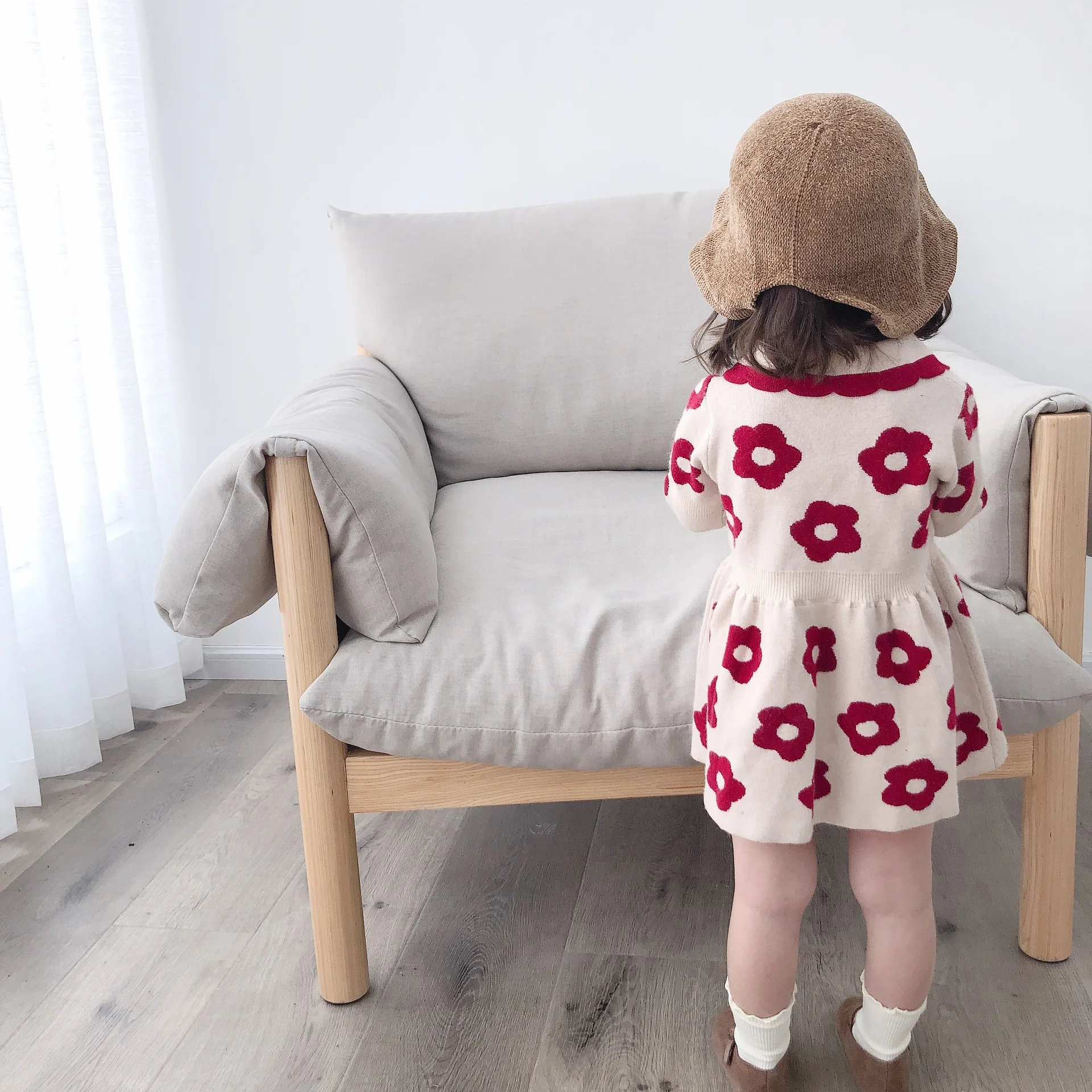 Ukeybaby2019, осенний и зимний свитер, платье с цветочным рисунком для девочек, Детский свитер, платье для женщин