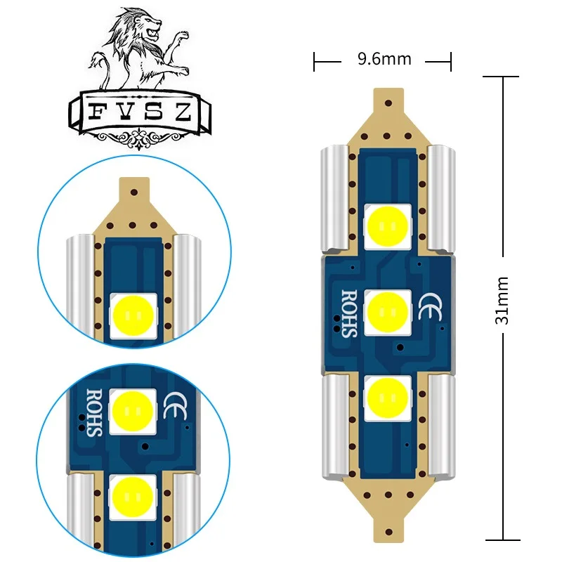 2 шт. Festoon 31mm светодиодный 3 SMD 6500k автомобильные лампы для чтения 3030 белый