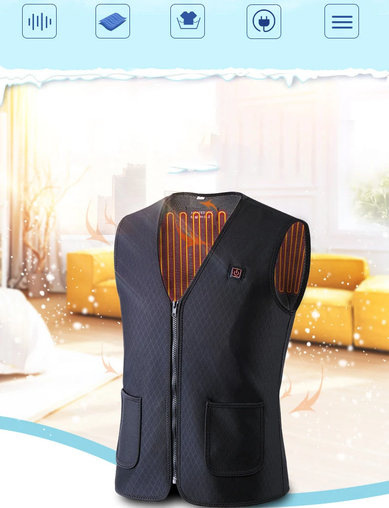 New Men Women Outdoor USB Infrared Heating Vest Jacket Winter Flexible Electric Thermal Clothing Waistcoat Fishing Hiking Warm