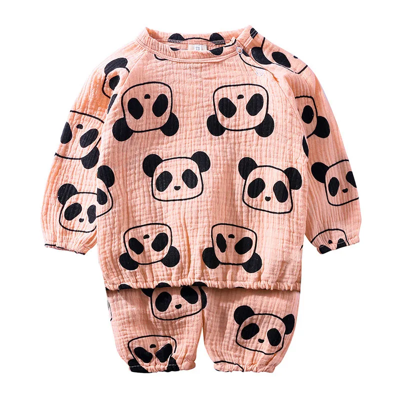 Коллекция года, весенне-осенний пижамный комплект с принтом панды для малышей, топ с длинными рукавами, штаны, 2 предмета, одежда для отдыха для мальчиков и девочек