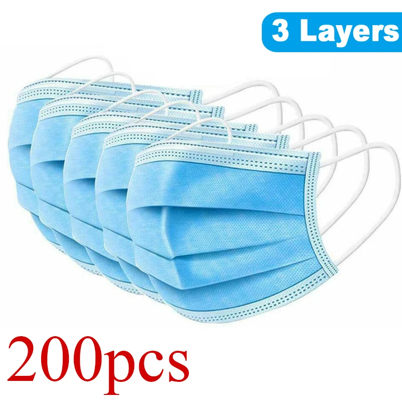 

200Pcs 3 Layer Disposable Anti Dust Hygiene Face Mask Non Woven Men Women Anti Fog Flu Face Mouth Masks Breathable Mouth Cover