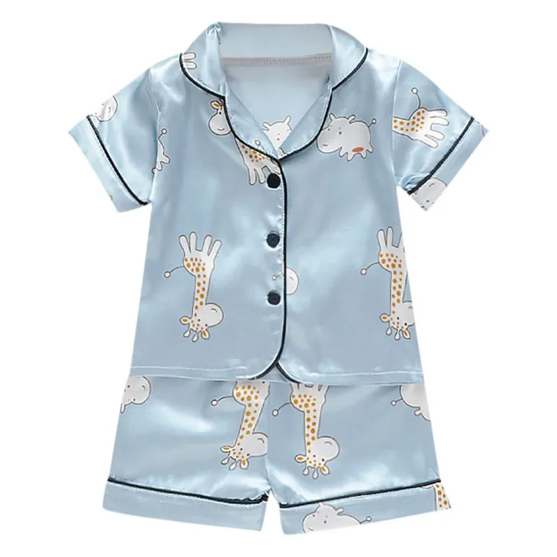 Детская одежда пижамные комплекты для малышей комплект одежды с рисунком оленя для мальчиков и девочек, детская блузка с короткими рукавами топы+ шорты, одежда для сна, пижамы