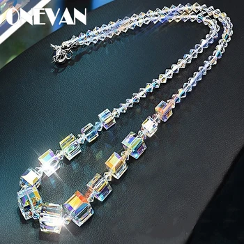 

Gorgeous Colorful Light-catching Necklace Romantic Shinning Rhinestone Necklace A Little Romance Chains for Women Gifts Jewelry