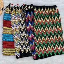 Красочные юбки с пайетками Женские облегающие Женские юбки-карандаш в эластичную полоску шикарные тонкие вечерние женские юбки с высокой талией Элегантная юбка