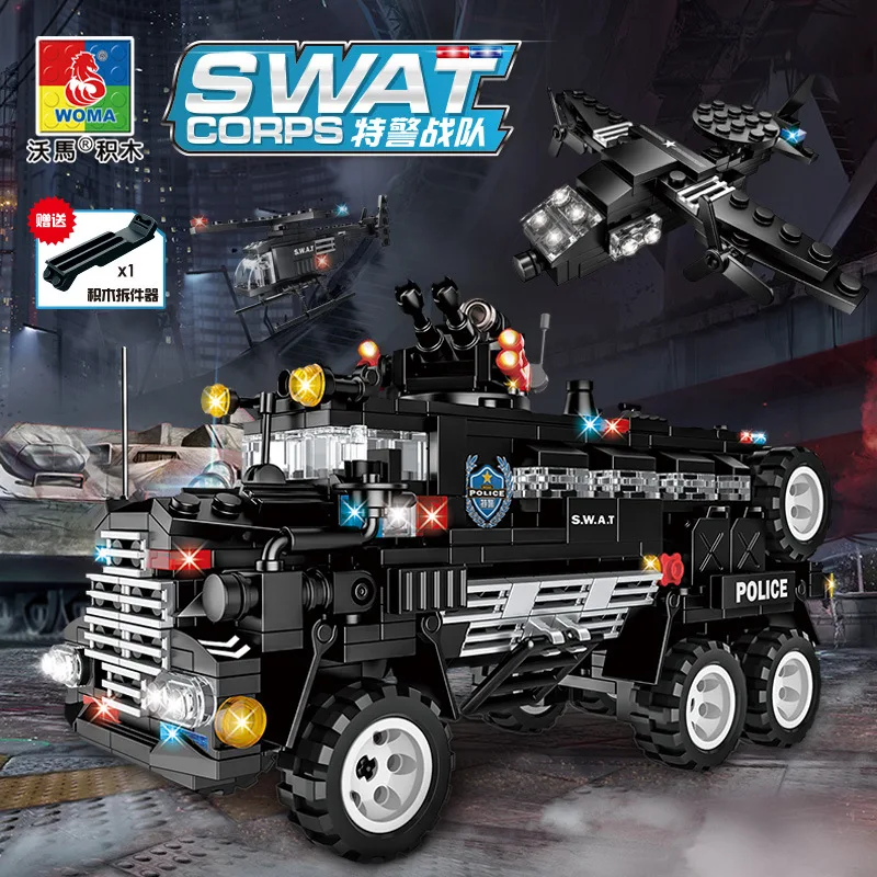 

Wma Building Blocks Genuine Product Small Particles Building Blocks Toy SWAT Combat Team Armed Combat Command Car C0517