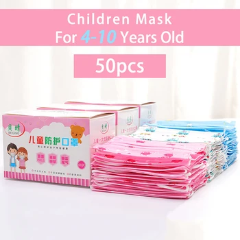 

50pcs Children's Disposable Mask Anti-dust Fog Breathable Kids Mouth Masks 3-Layer Non-woven Masks Cartoon Print Face Mask
