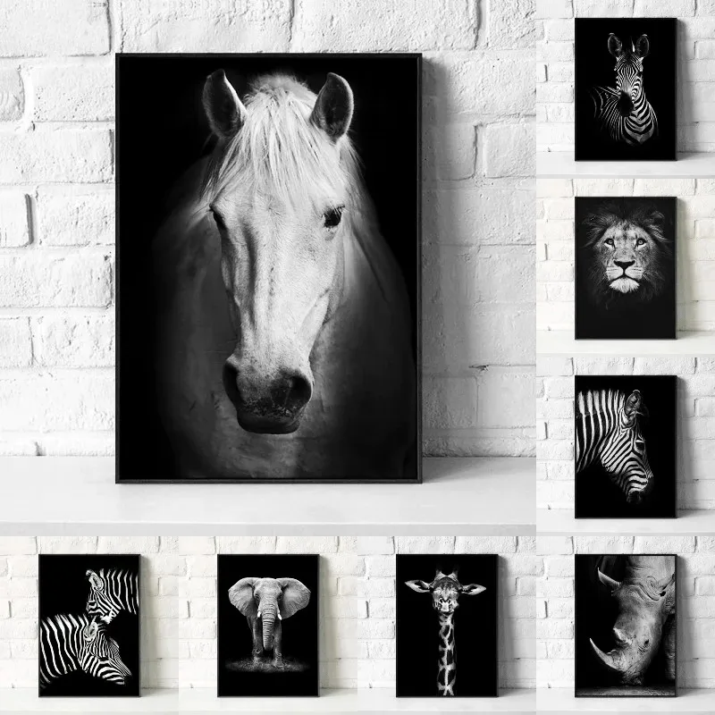 

Animal Horse Lion Zebra Canvas Painting Black and White Posters and Prints Wall Art Pictures for Living Room Home Decor Cuadros