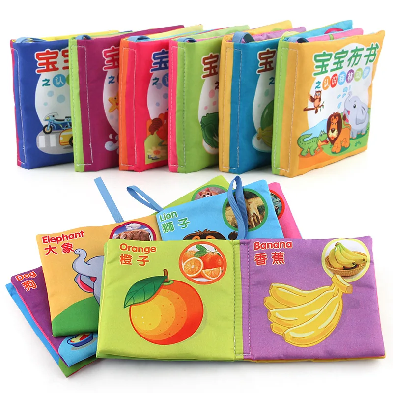 

Export 4 Pages 8-Sided Stereo Infant xiang zhi Chinese Translation Cloth Book Early Education Palm Book Animal with Numbers Clot