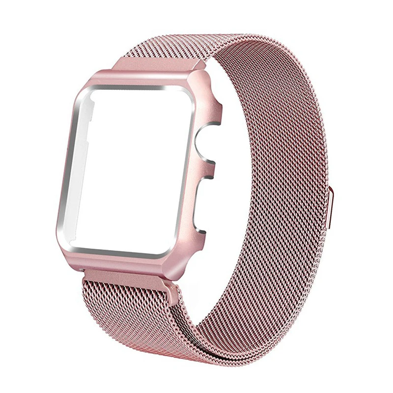 Чехол и Миланская петля ремешок для apple watch 44 мм 40 42 38 браслет из нержавеющей стали
