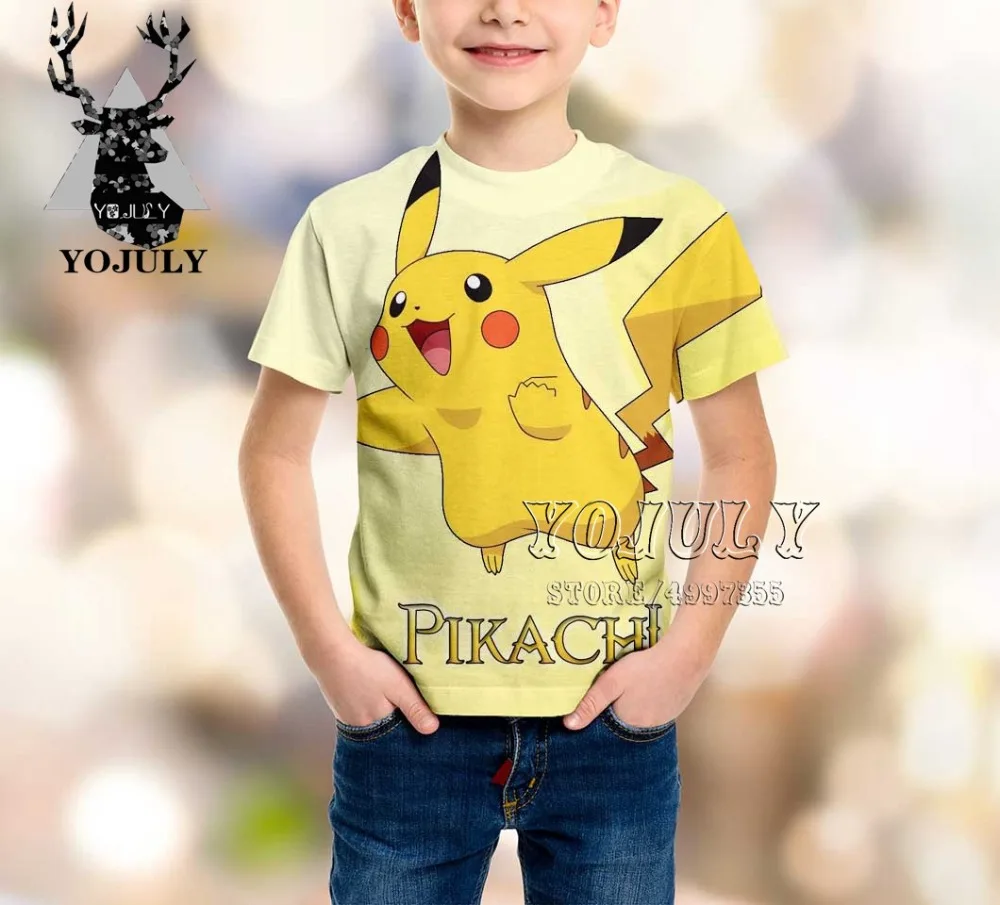 YOJULY Pikachu/новая детская одежда с 3d принтом для мальчиков и девочек-подростков детская футболка Лидер продаж, модные футболки с круглым вырезом, A413