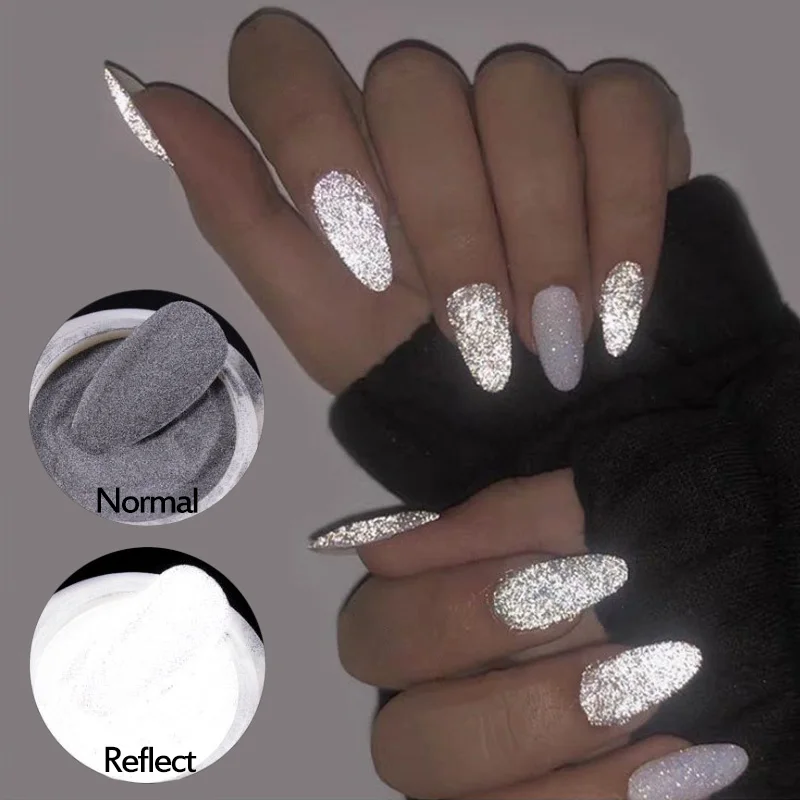 

1Box Reflected Nail Glitter Powder Shiny Glow Party Nail Powder Laser Gradient Nail Pigment Glitter Manicure Holographics Dust