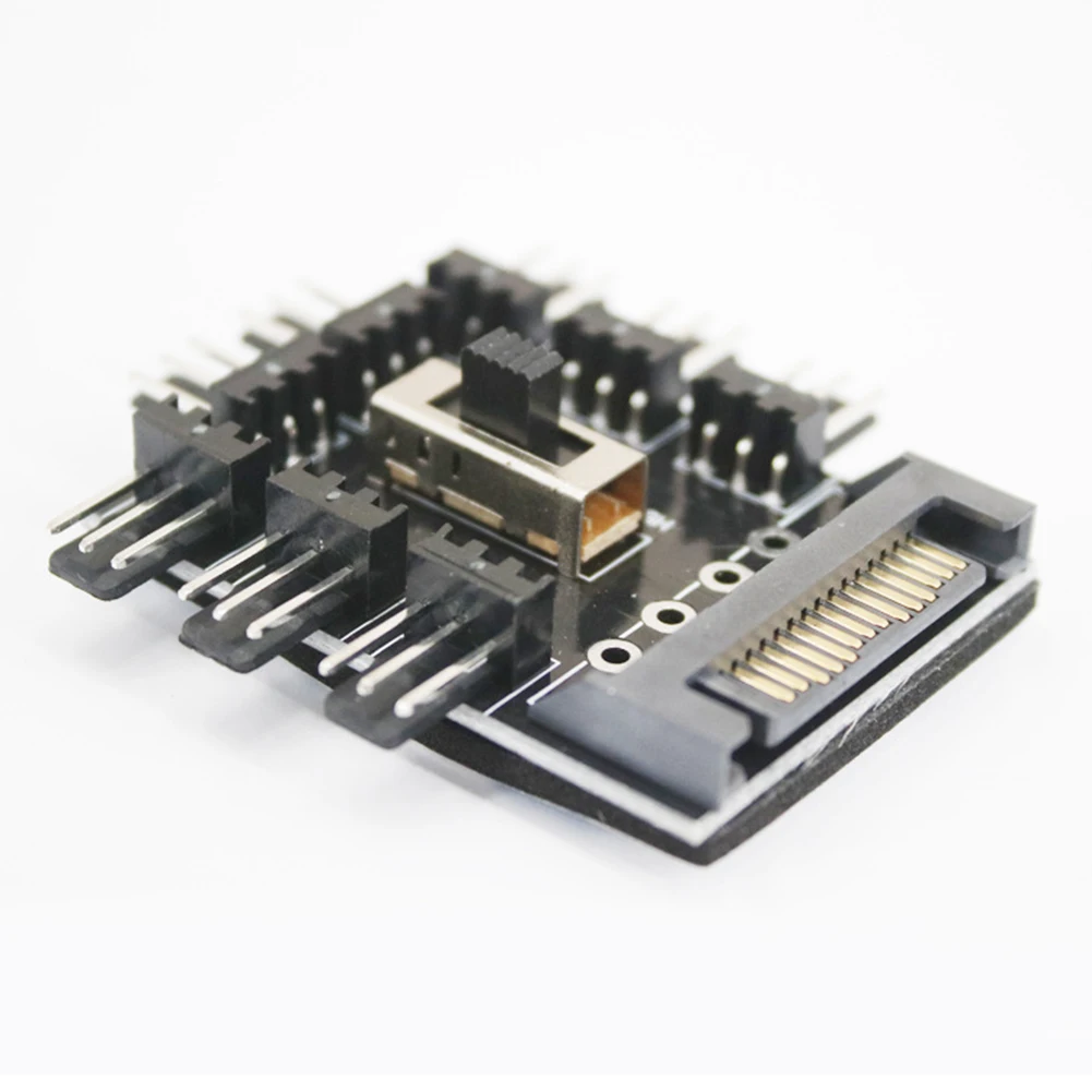 Practical Splitter Cooling Fan Hub Multi-functional Durable PC Mining SATA 1 to 8 3Pin 12V Power Socket PCB Adapter