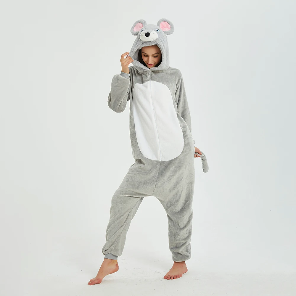 

Women 1 Piece Pajamas Set Kigurumi Mickey Hooded Sleepwear Winter Long Sleeve Homewear Animal Print Warm Nightwear