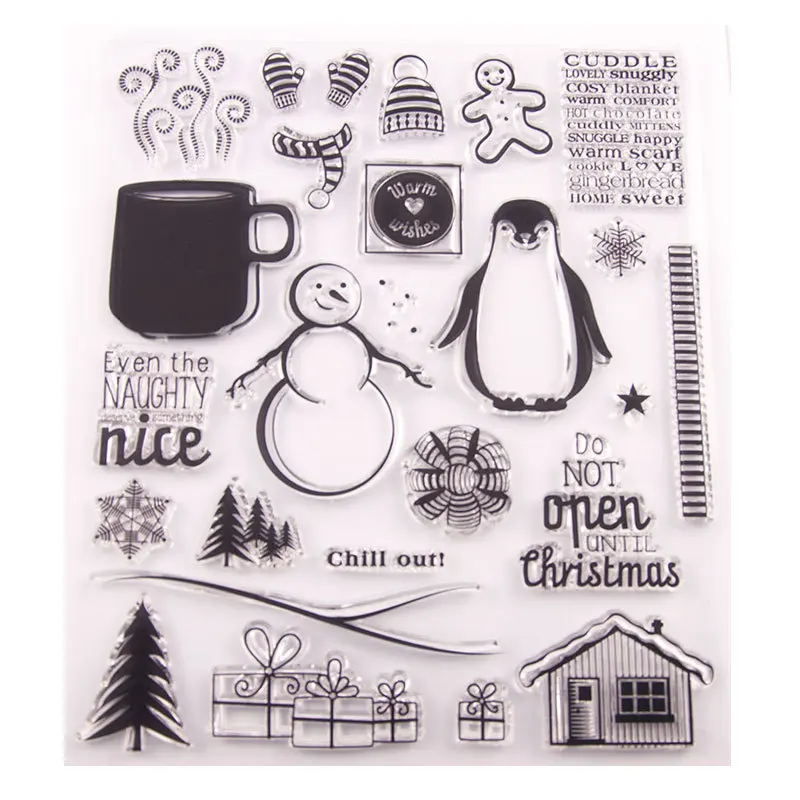 Милый пингвин снеговик дерево Подарочная коробка дом прозрачные резиновые штампы для изготовления карт Скрапбукинг зимние рождественские штампы
