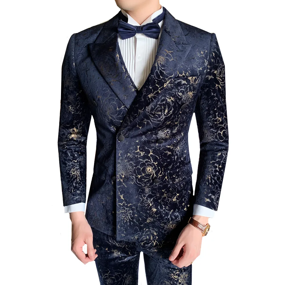 Новое поступление мужской цветочный узор Slim Fit tong chongfeng/мужской костюм на свадьбу для мальчиков, смокинги, певица костюм высокое качество 3-1 предмет(пиджак+ жилет+ брюки