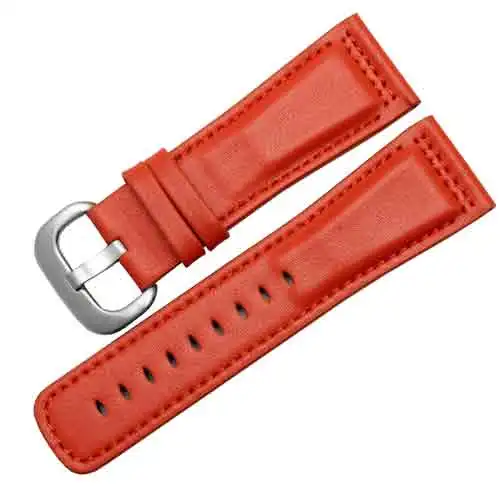PEIYI 28mm Leather watch band with pin buckle Replacement Machinery Men's Watch Colored Line strap For P1 P2 M1 M2 - Цвет ремешка: orange silver